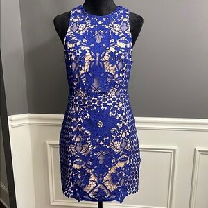 Endless Rose Royal Blue Lace Mini Dress with Nude Lining